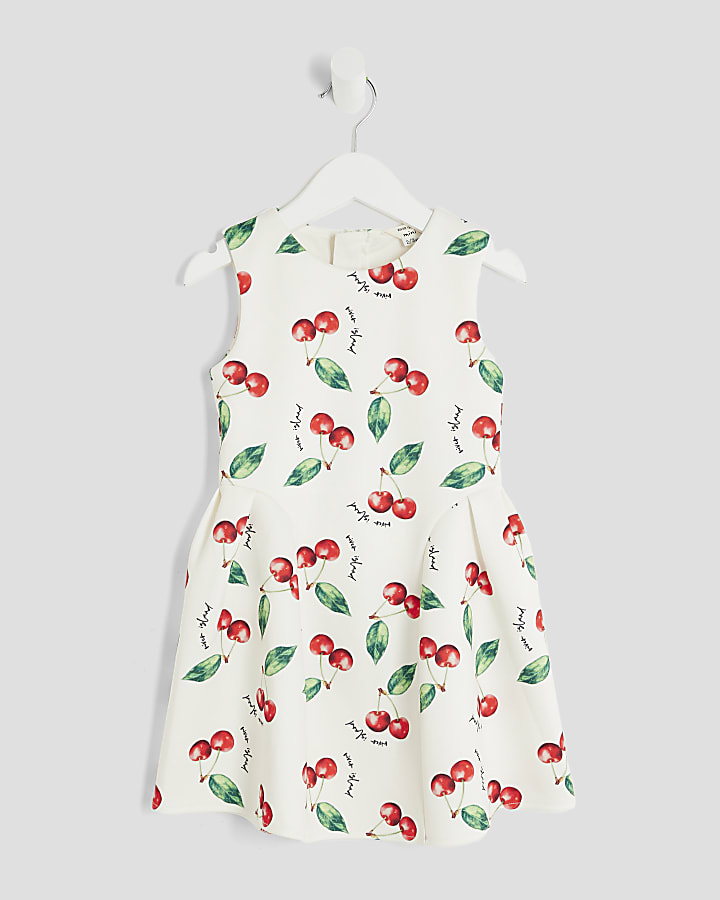 Mini Girls Ecru Cherry Bow Back Dress