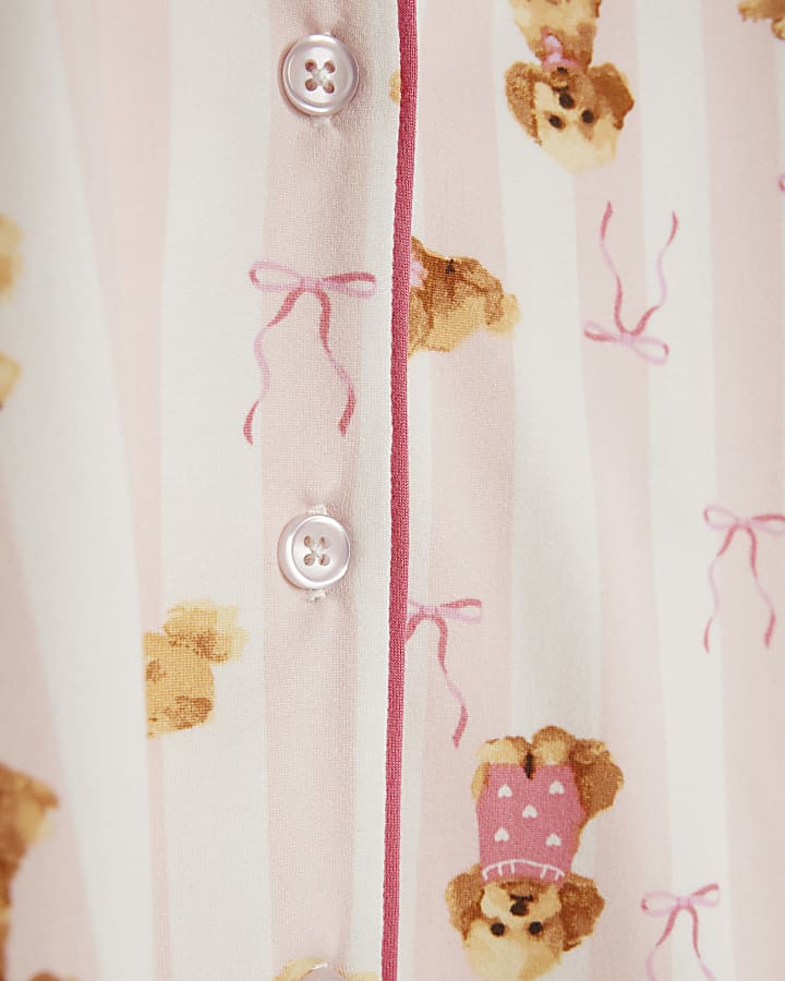 Mini Girls Pink Puppy Stripe Pyjama Set