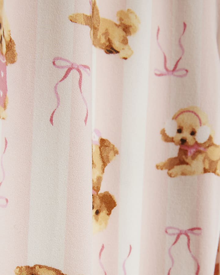 Mini Girls Pink Puppy Stripe Pyjama Set