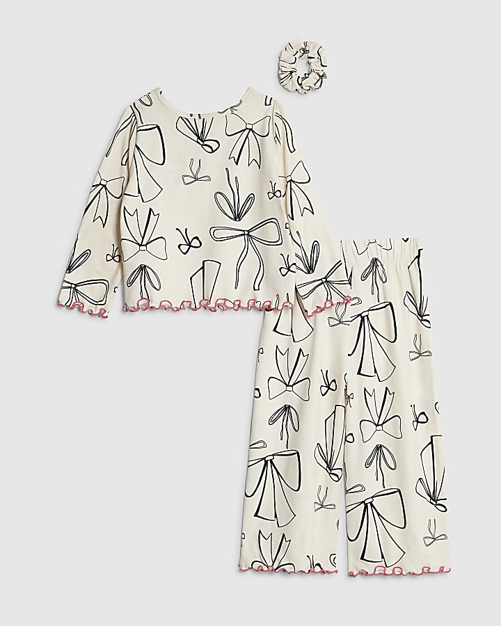 Mini Girls Cream Bow Pyjama Set