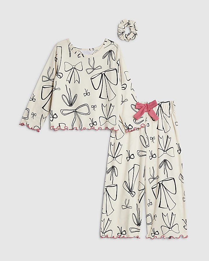 Mini Girls Cream Bow Pyjama Set