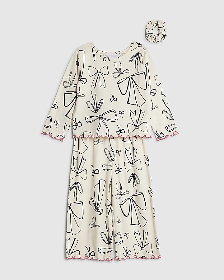 Mini Girls Cream Bow Pyjama Set
