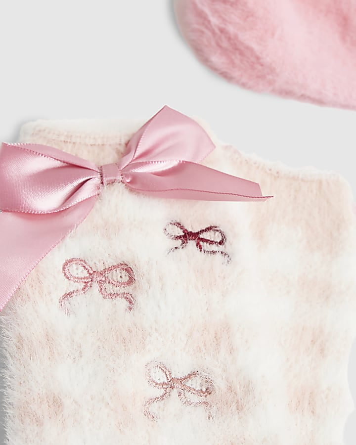 Girls Pink Bow Gingham Cosy Pack Of 2 Socks