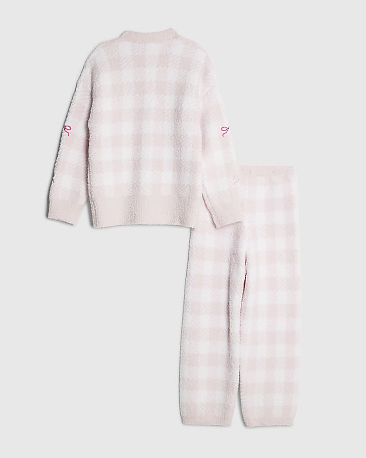 Girls Pink Gingham Cosy Cardigan Set