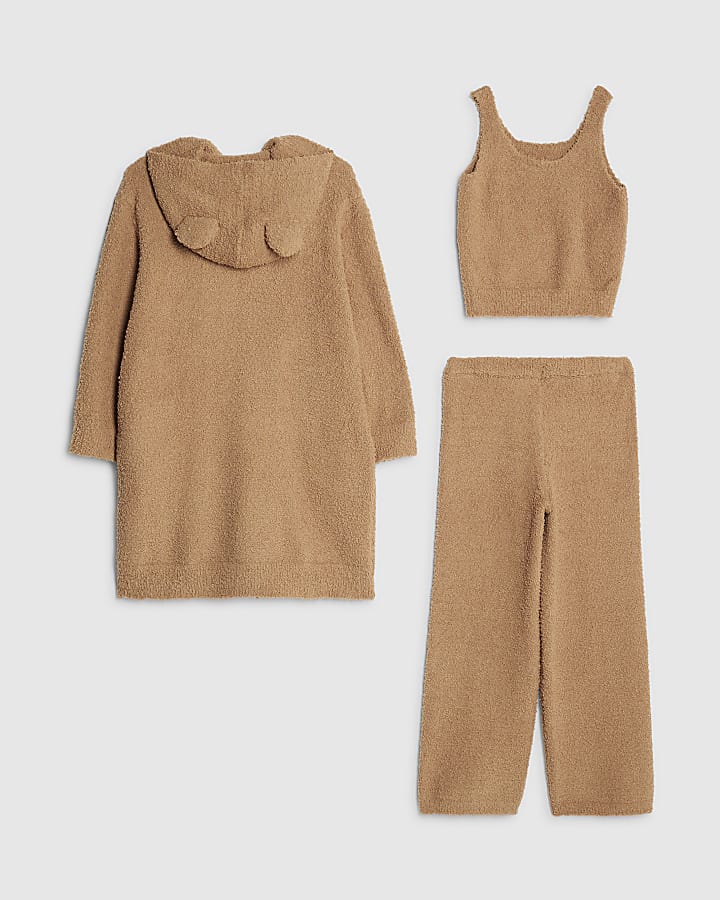 Girls Beige Maxi Cosy Cardigan 3 Piece Set
