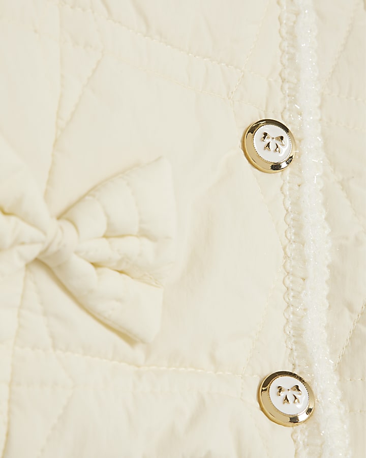 Mini Girls Cream Quilted Jacket And Skirt Set