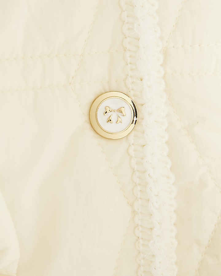 Mini Girls Cream Quilted Jacket And Skirt Set