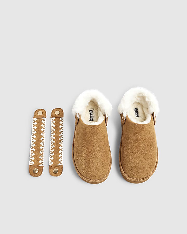 Girls Beige Changeable Strap Slippers