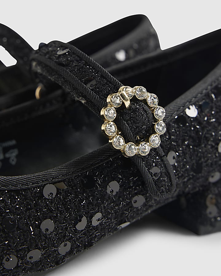 Girls Black Boucle Heeled Mary Jane Shoes