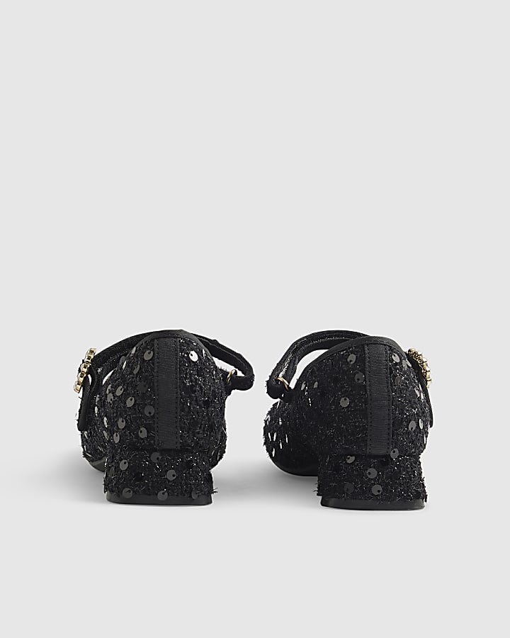 Girls Black Boucle Heeled Mary Jane Shoes