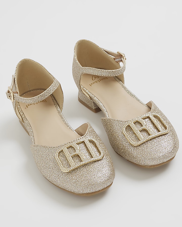 Girls Gold Glitter Heeled Mary Jane Shoes