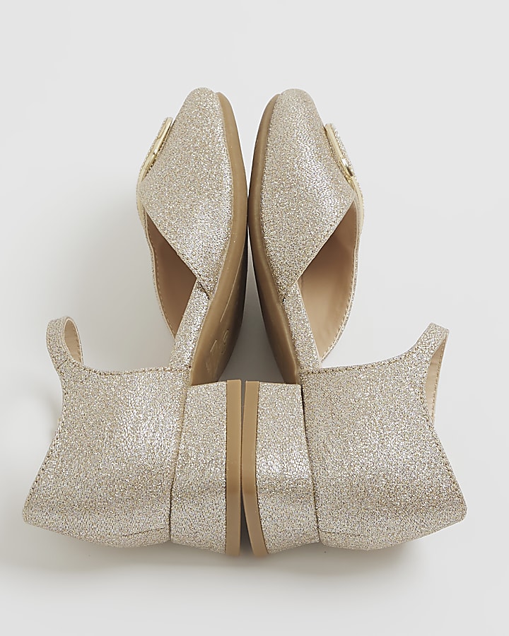 Girls Gold Glitter Heeled Mary Jane Shoes