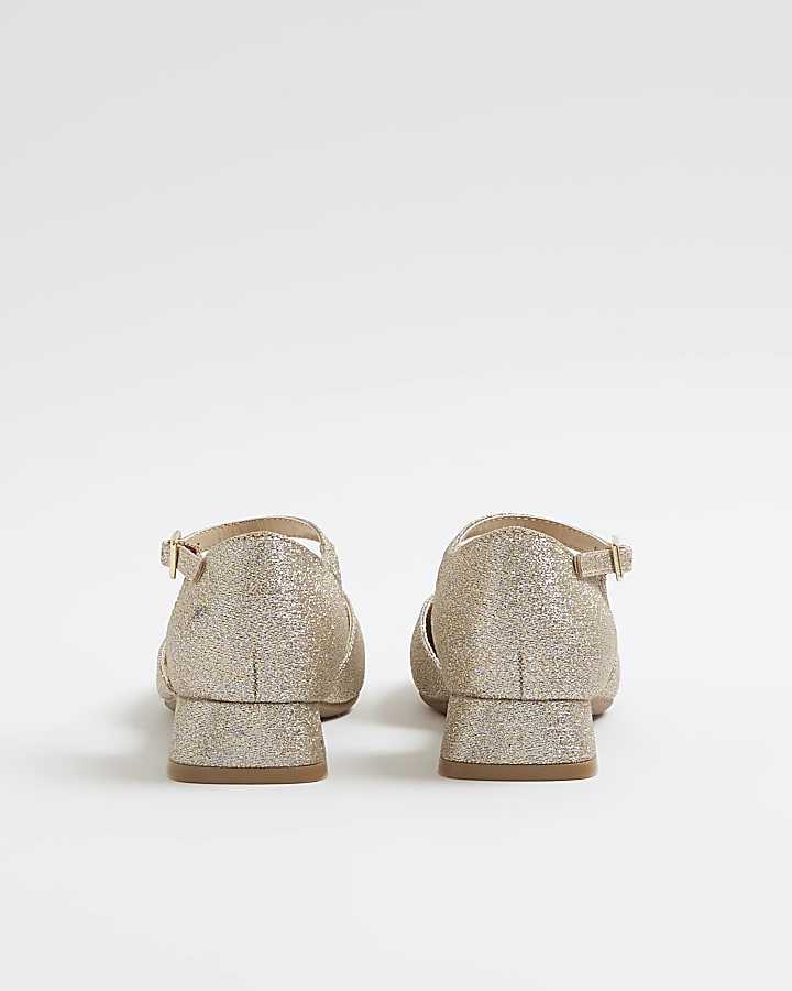 Girls Gold Glitter Heeled Mary Jane Shoes
