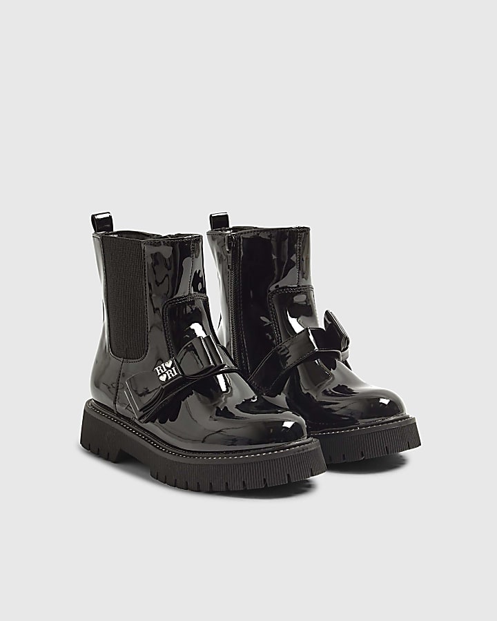 Girls Black changeable strap chelsea boots