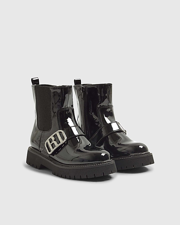 Girls Black changeable strap chelsea boots