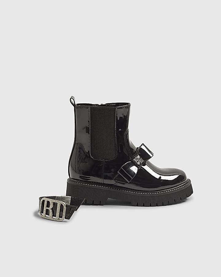 Girls Black changeable strap chelsea boots