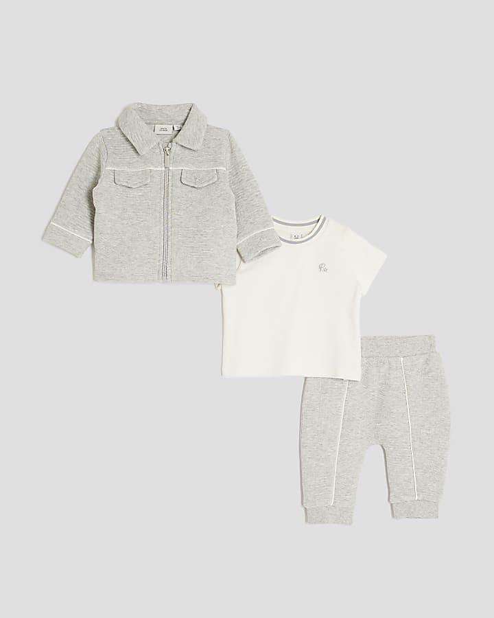 Baby Boys Grey Jacquard Jersey Shacket Set