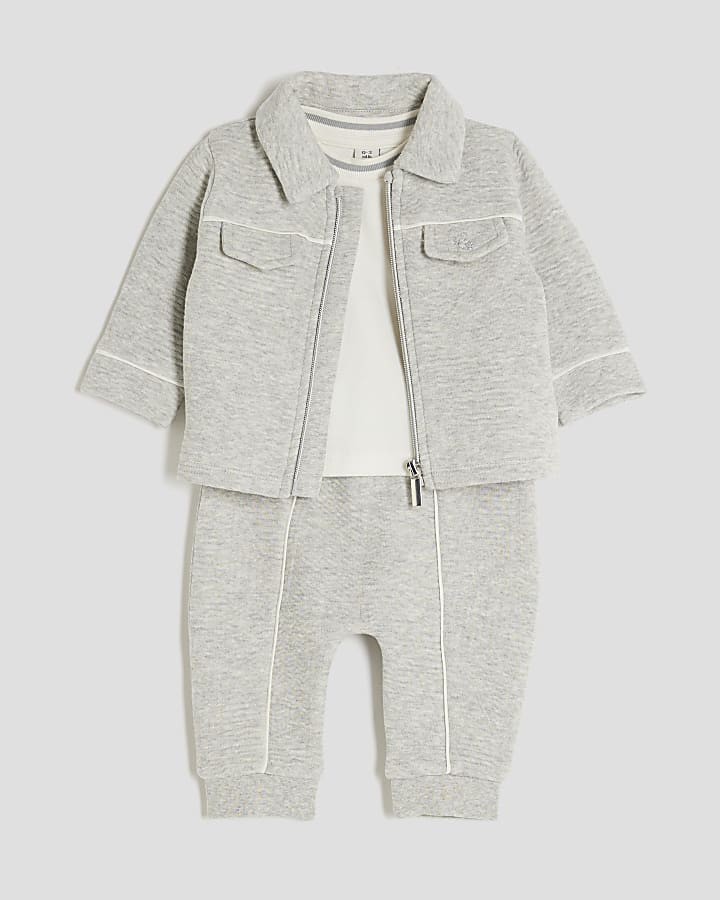 Baby Boys Grey Jacquard Jersey Shacket Set
