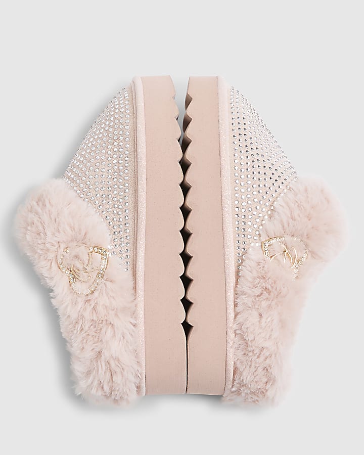 Girls Pink Heatseal Faux Fur Slippers
