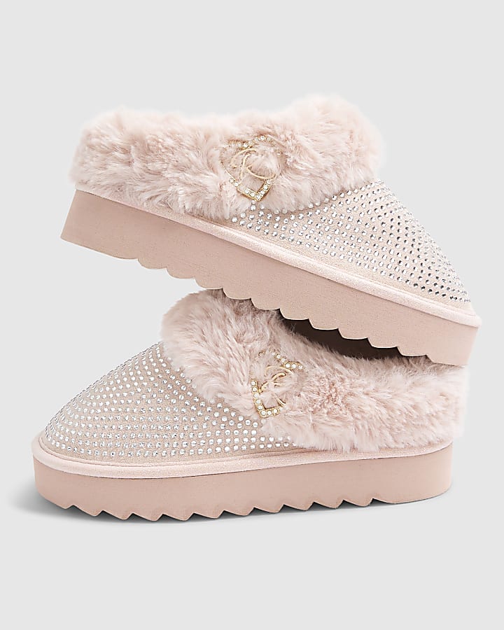 Girls Pink Heatseal Faux Fur Slippers