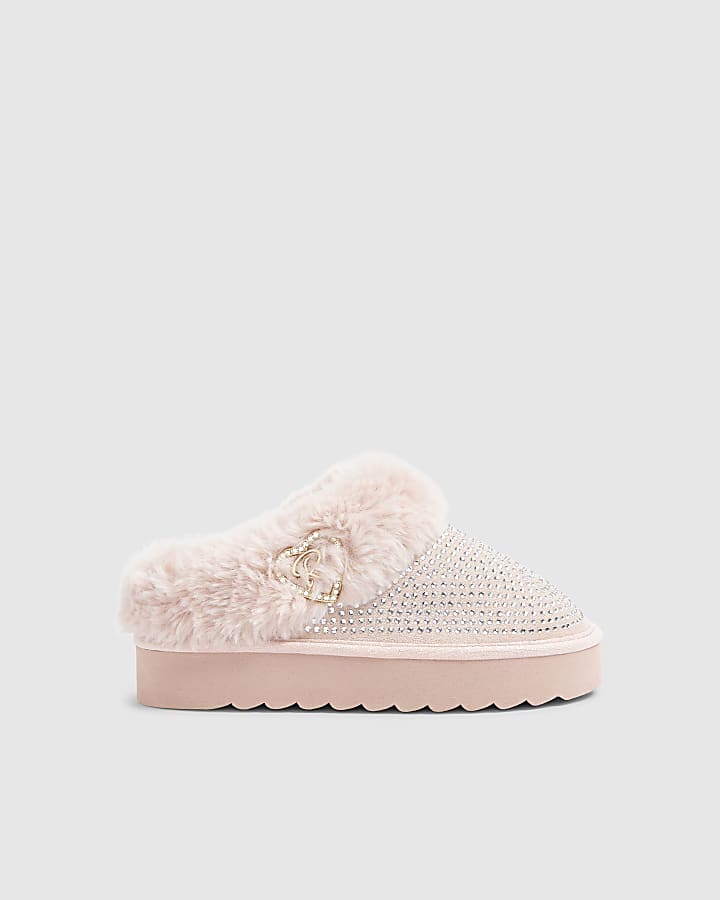 Girls Pink Heatseal Faux Fur Slippers