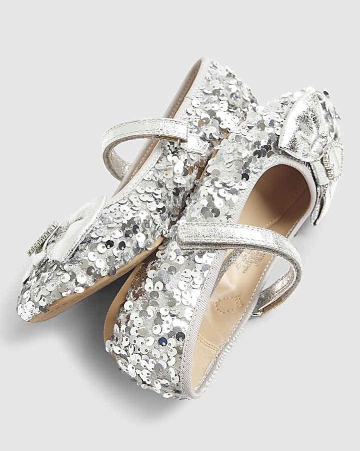 Girls Silver Sequin Ballet Pumps