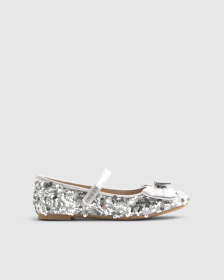 Girls Silver Sequin Ballet Pumps