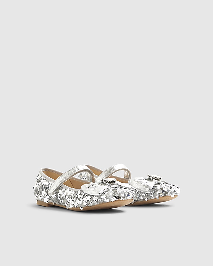 Girls Silver Sequin Ballet Pumps
