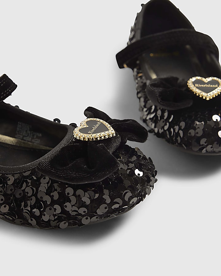 Girls Black Sequin Ballet Pumps