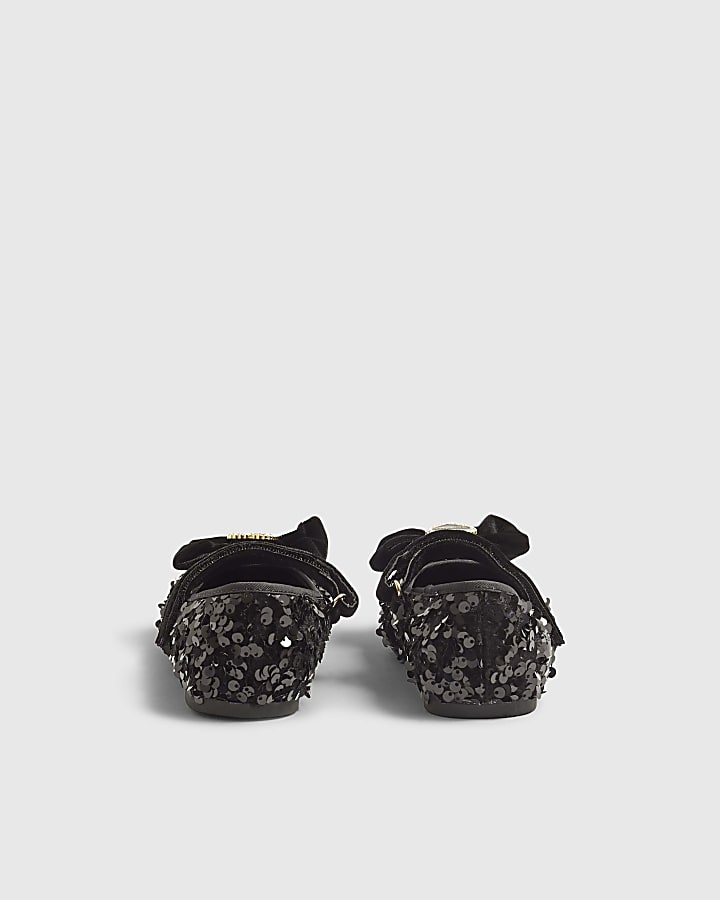 Girls Black Sequin Ballet Pumps