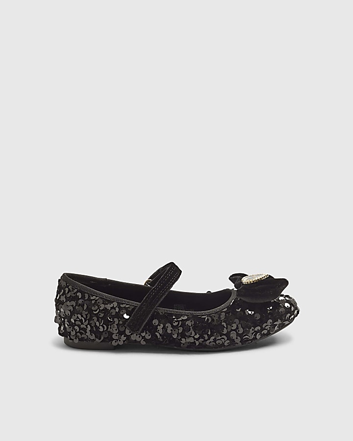 Girls Black Sequin Ballet Pumps