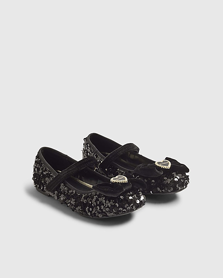 Girls Black Sequin Ballet Pumps