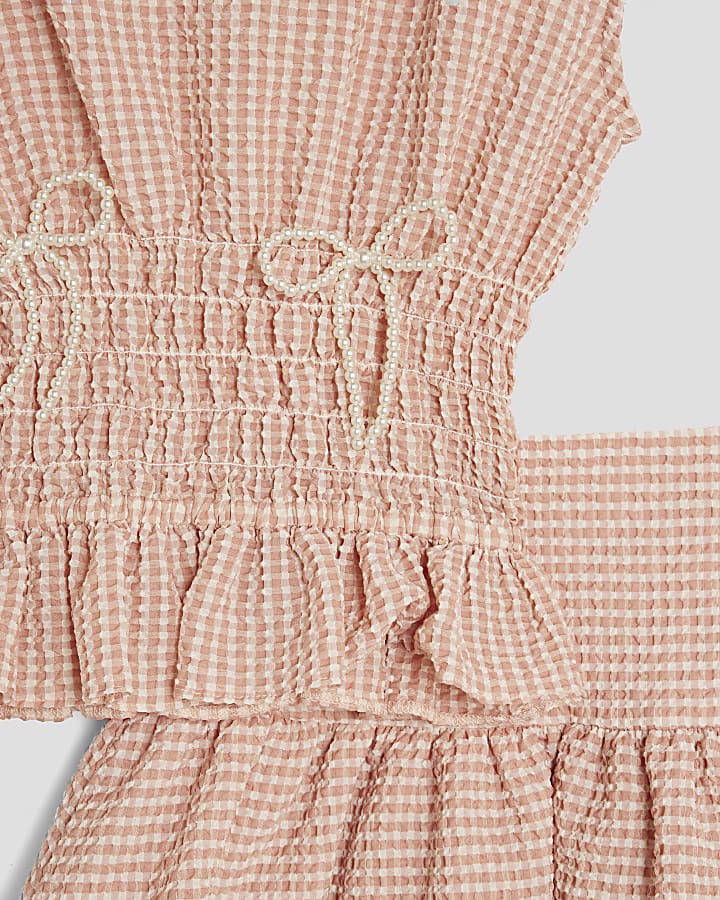 Girls Pink Gingham Bow Top Set