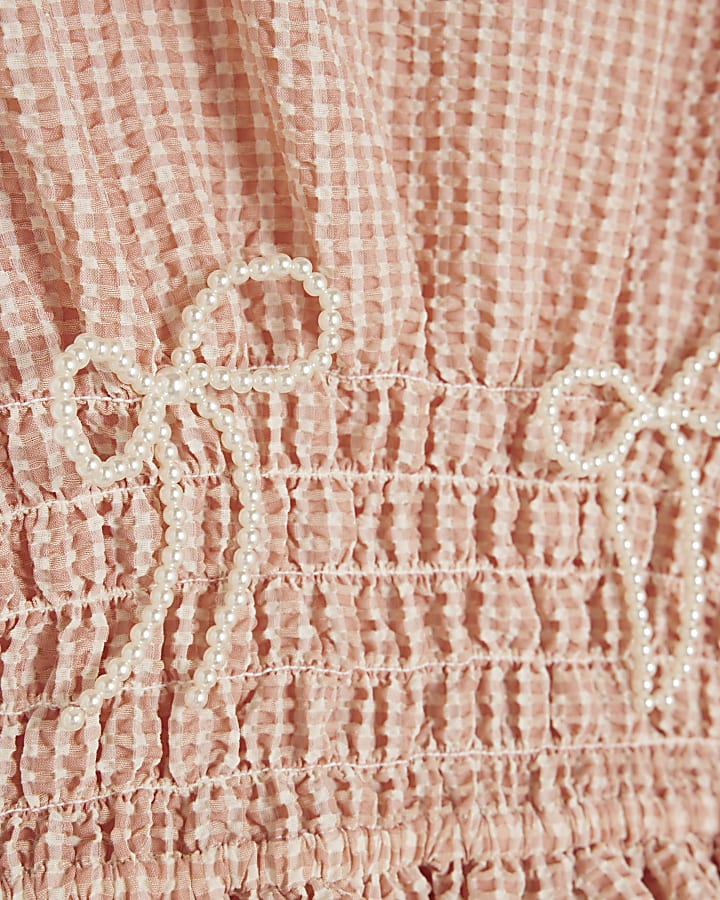 Girls Pink Gingham Bow Top Set