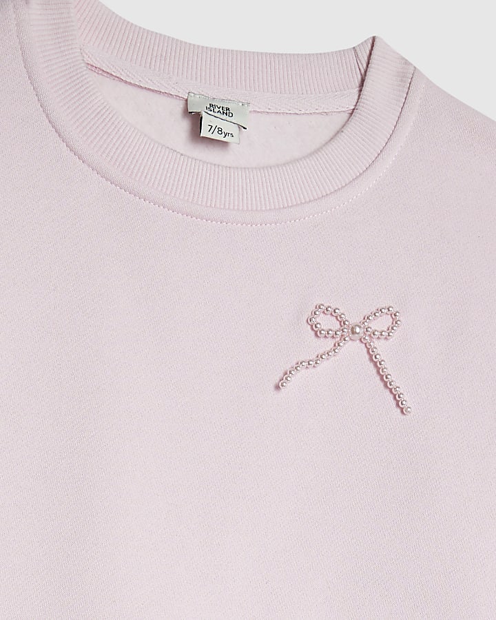 Girls Pink Rosette Hem Sweatshirt Dress