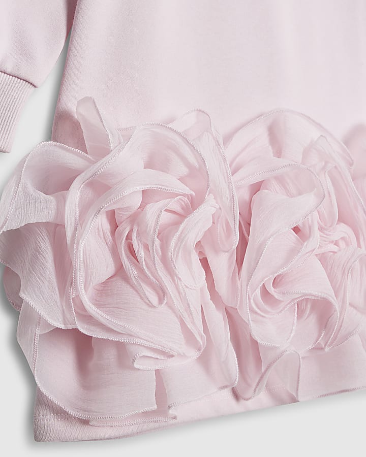 Girls Pink Rosette Hem Sweatshirt Dress