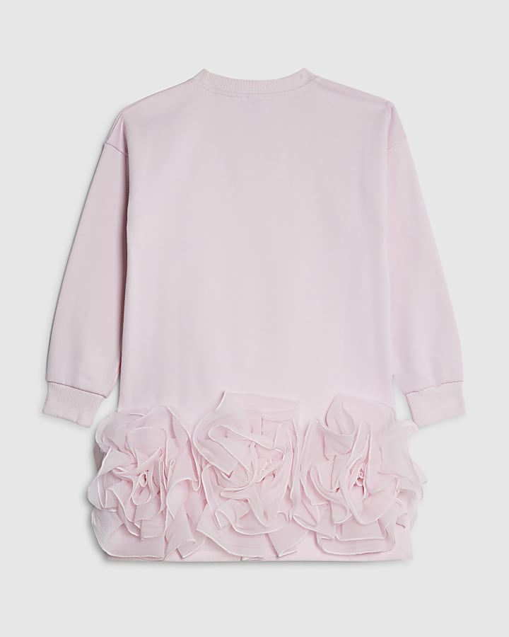 Girls Pink Rosette Hem Sweatshirt Dress