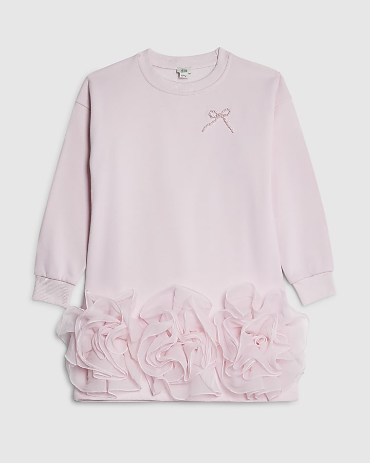 Girls Pink Rosette Hem Sweatshirt Dress