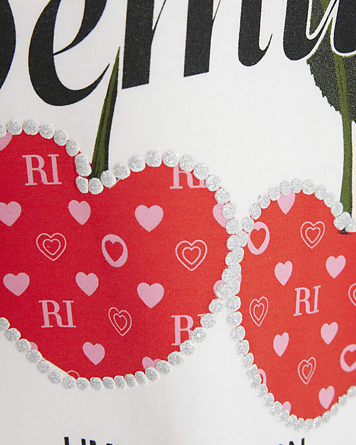 Girls White Cherry Demure T-Shirt & Cycle Set