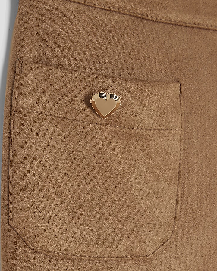 Girls Brown Faux Suede Kickflare trousers