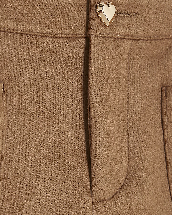 Girls Brown Faux Suede Kickflare trousers
