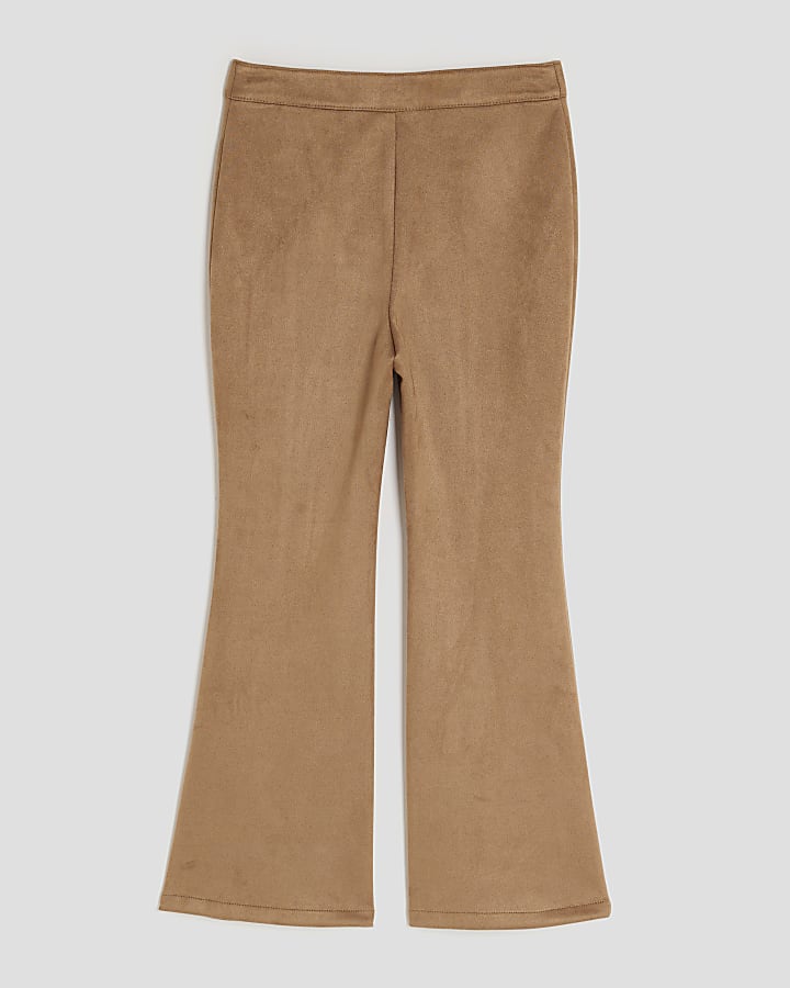 Girls Brown Faux Suede Kickflare trousers