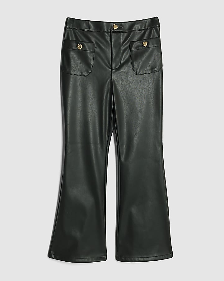 Girls Black Front Pocket Flared Trousers