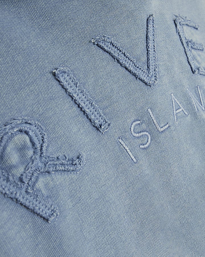 Girls Blue Washed Wide Leg Sweatshirt Set