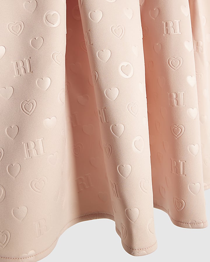 Girls Beige Embossed RI Monogram Dress