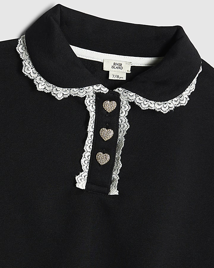 Girls Black Lace Trim Skirt & Sweatshirt Set