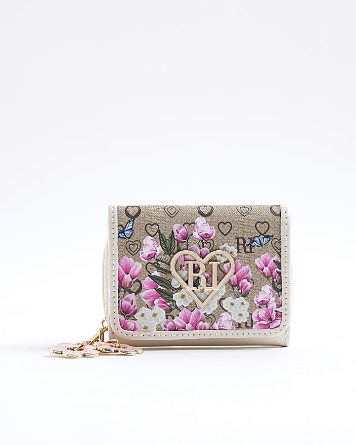 Girls Morgan Brown Floral Monogram Purse