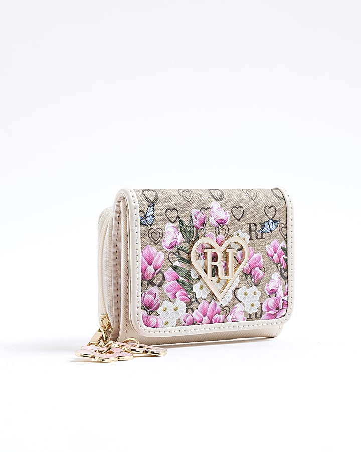 Girls Morgan Brown Floral Monogram Purse