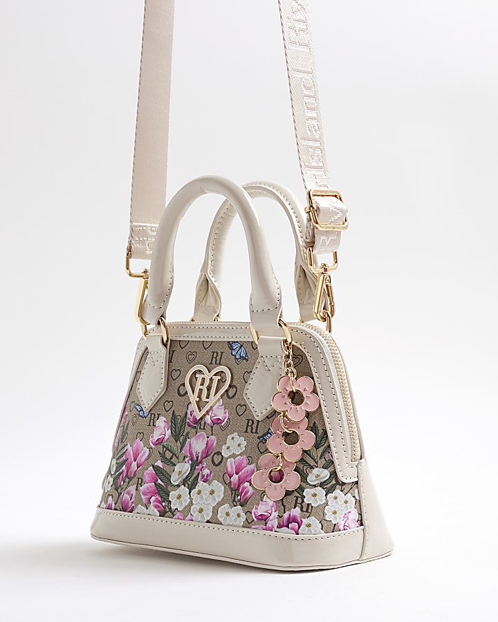 Girls Morgan Brown Floral Monogram Tote Bag