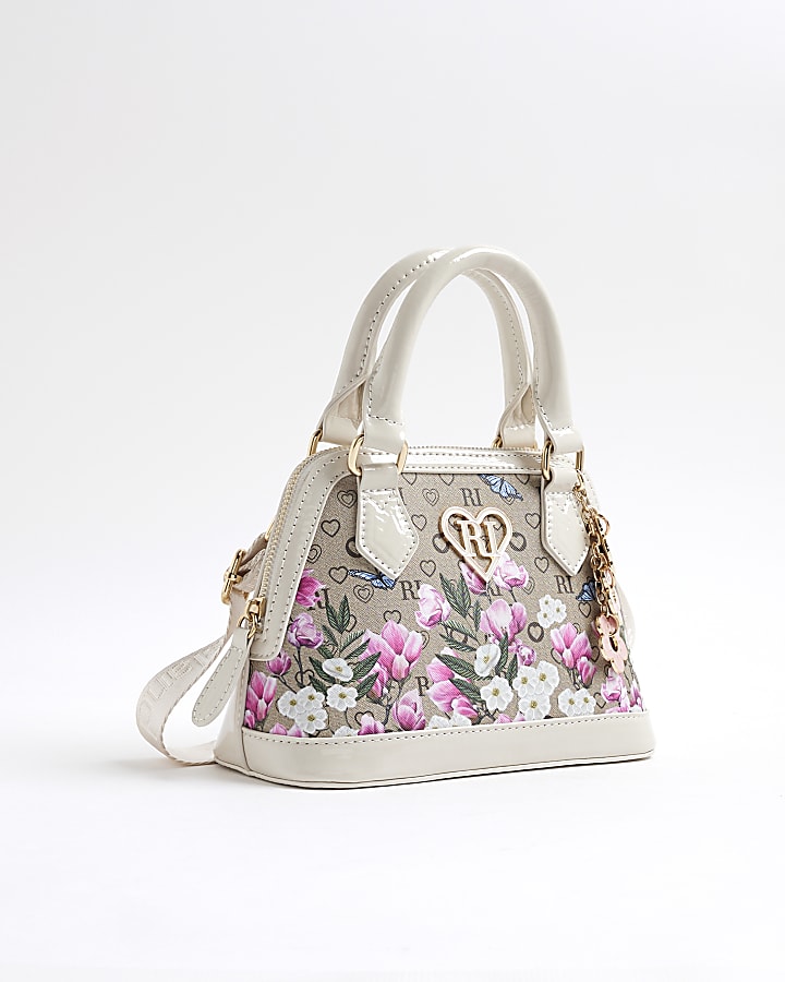 Girls Morgan Brown Floral Monogram Tote Bag